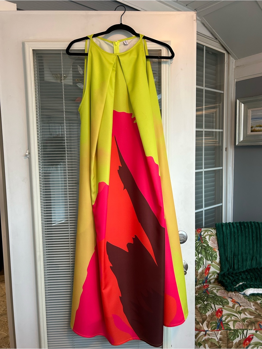 Lime & Pink Floral Print A-Line Dress